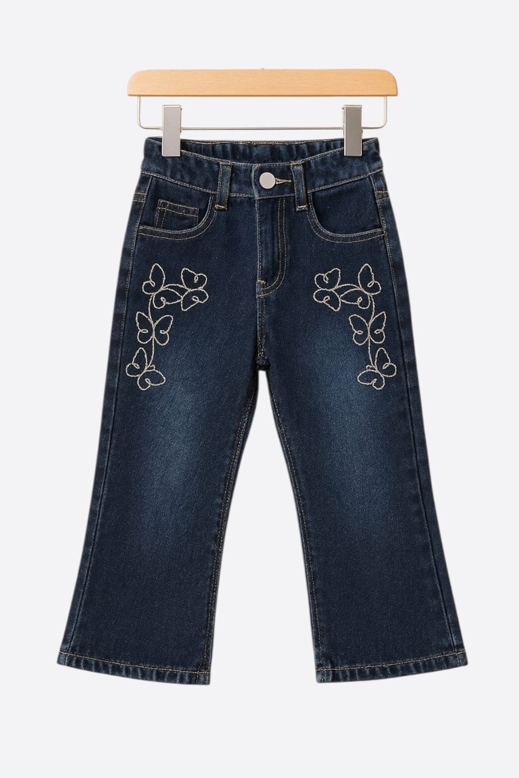 Kids Butterfly Embroidered Denim Bootcut Jeans – Deep Blue 133