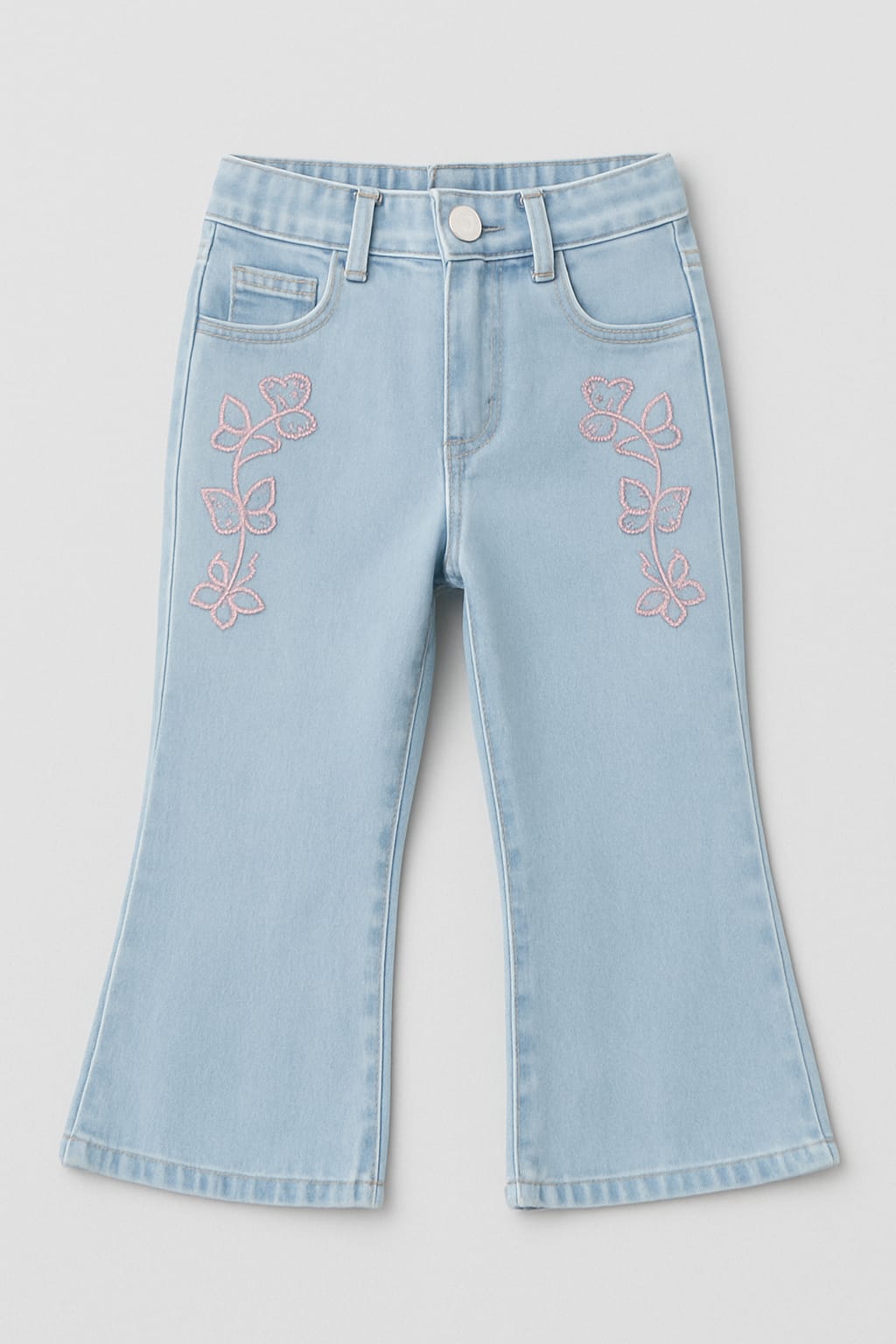 Kids Butterfly Embroidered Denim Bootcut Jeans – Light Blue 134