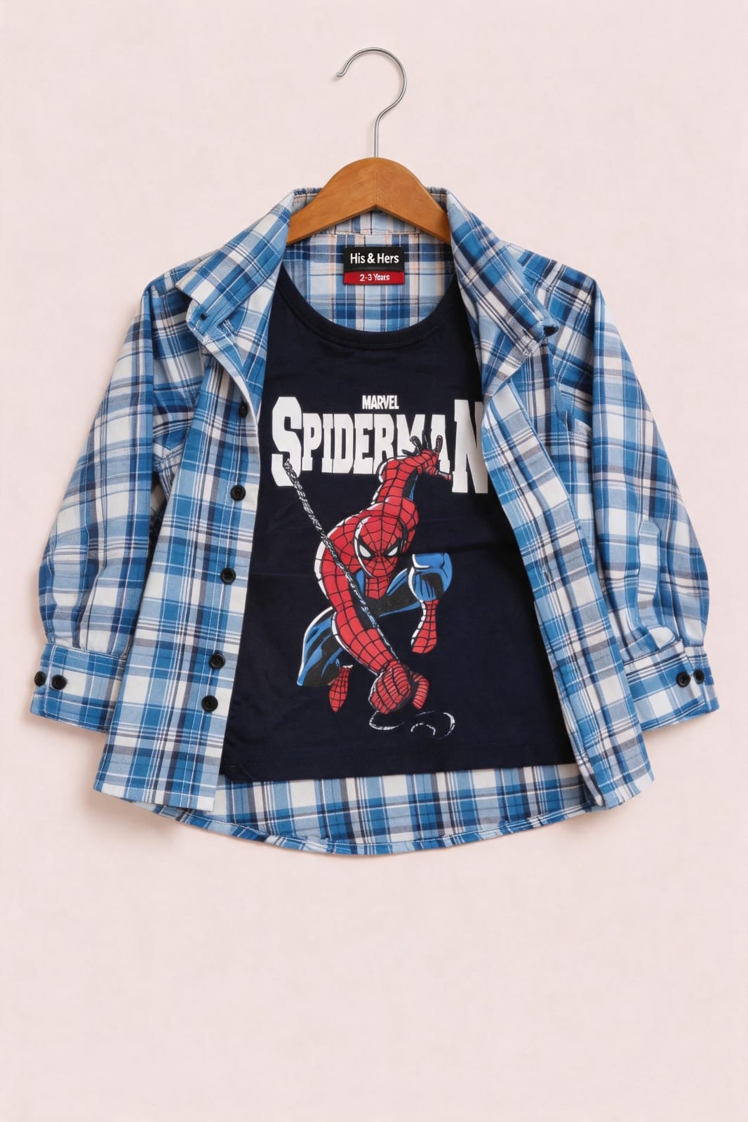 Blue Checked Sipder Printed Layered Casual Shirt