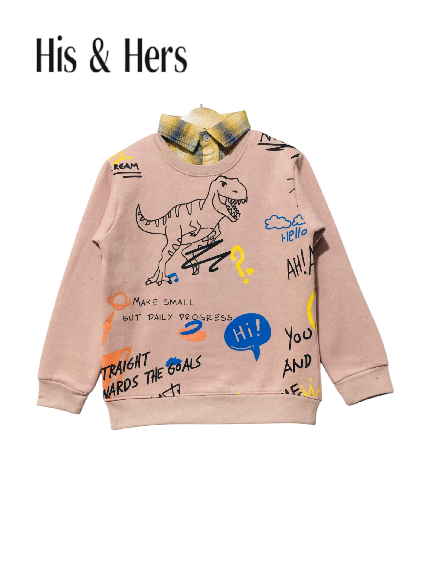 Dinosaur Print Light Pink Double Sweatshirt 302