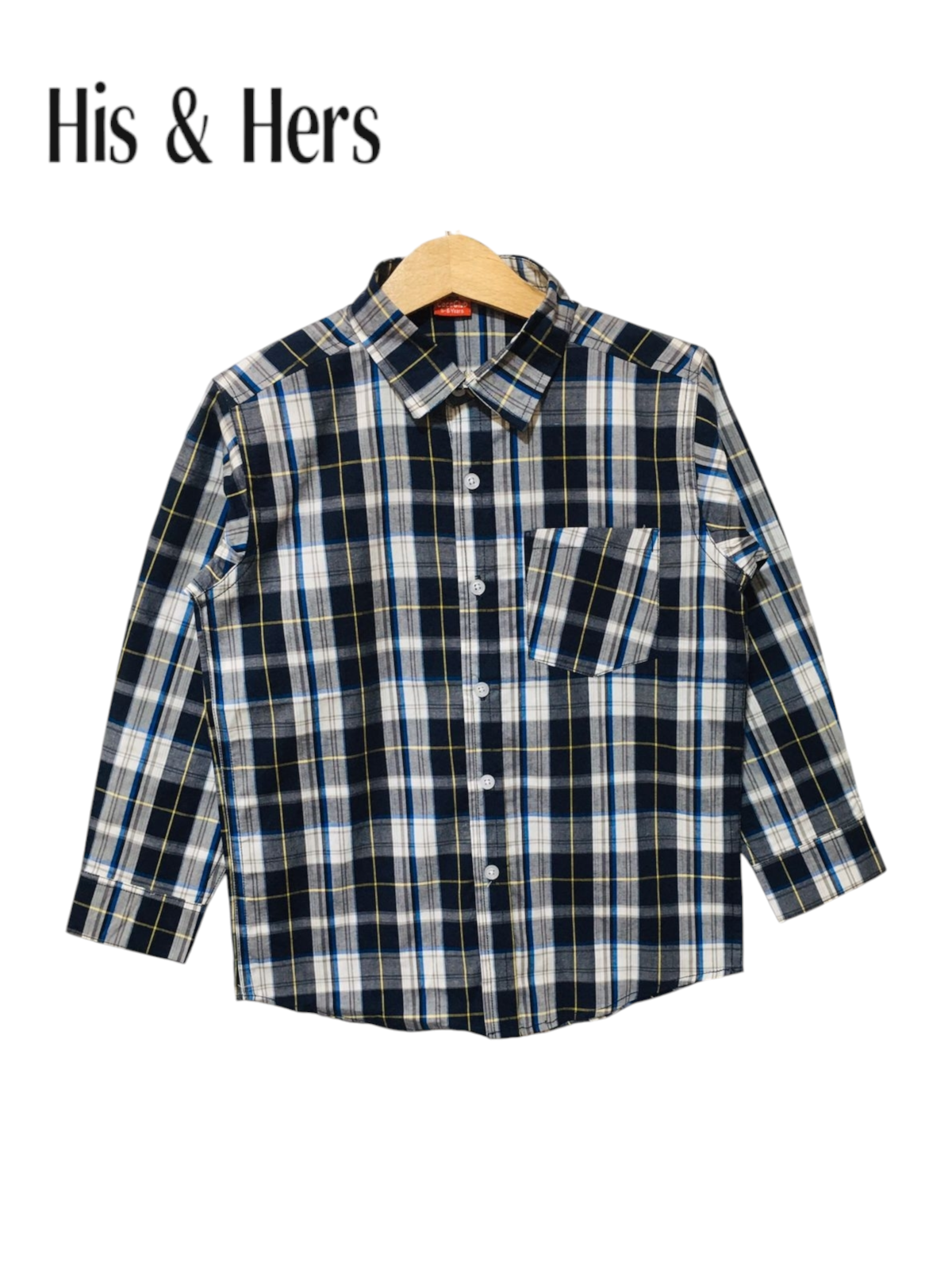 His&Hers Kid's Plaid Button Down Black Check Shirts Cotton Long Sleeve Dress Shirt 110