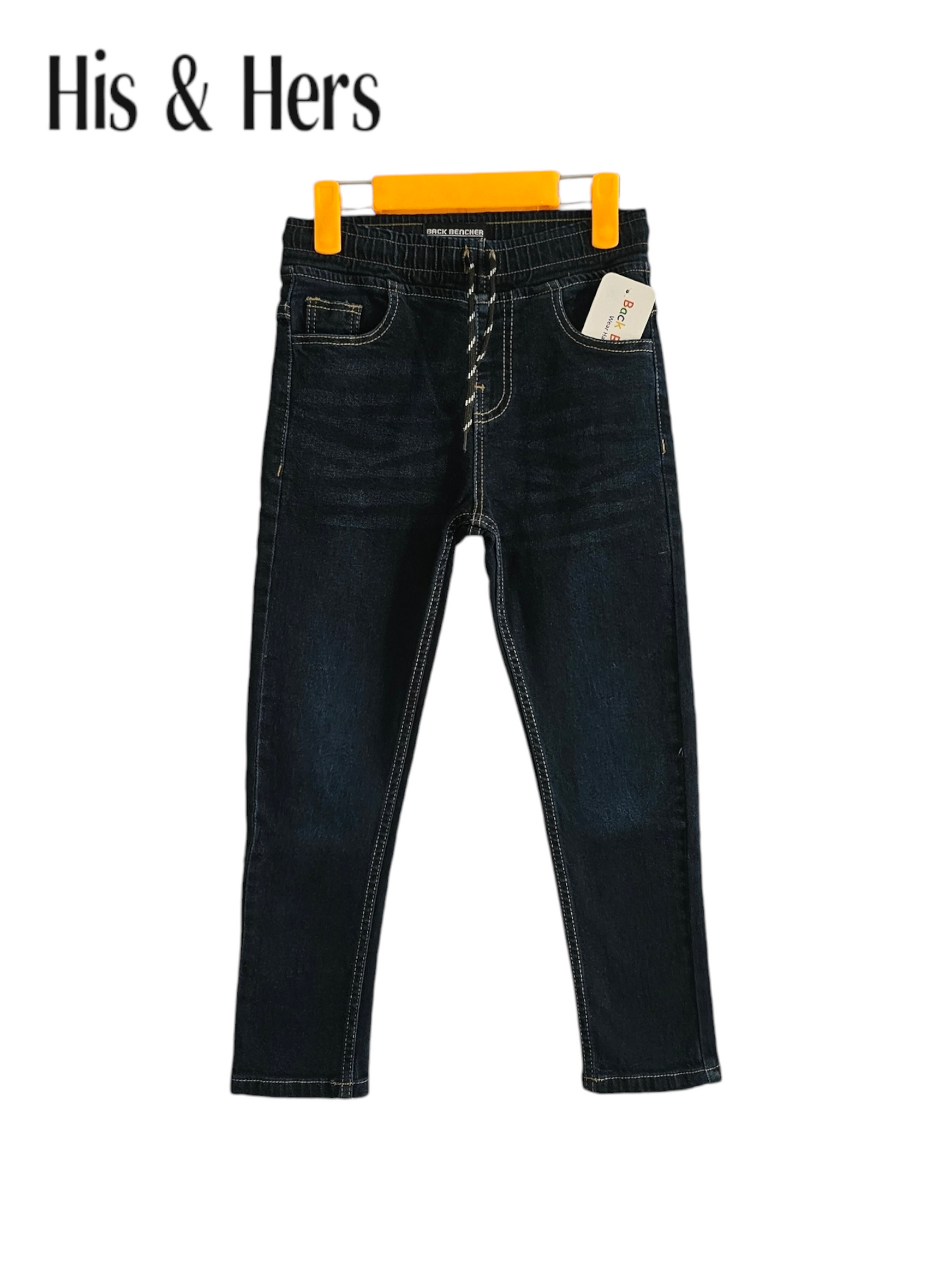 Kid's Elastic Waist Dark Blue Jeans Boys