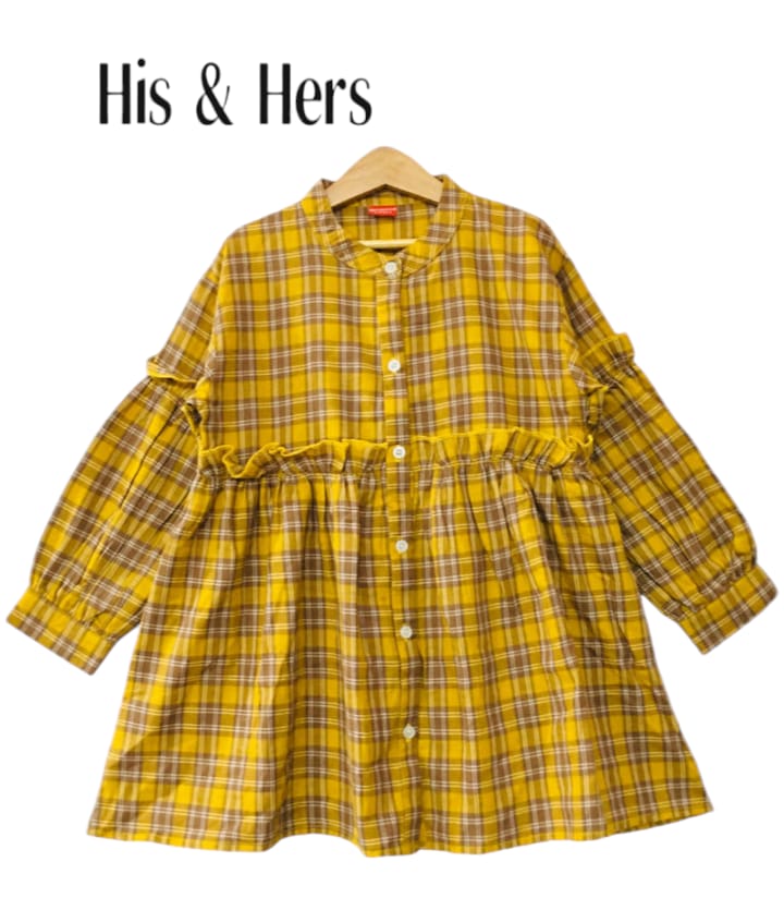 Yellow & Brown Checked Girl Top Girls (008)