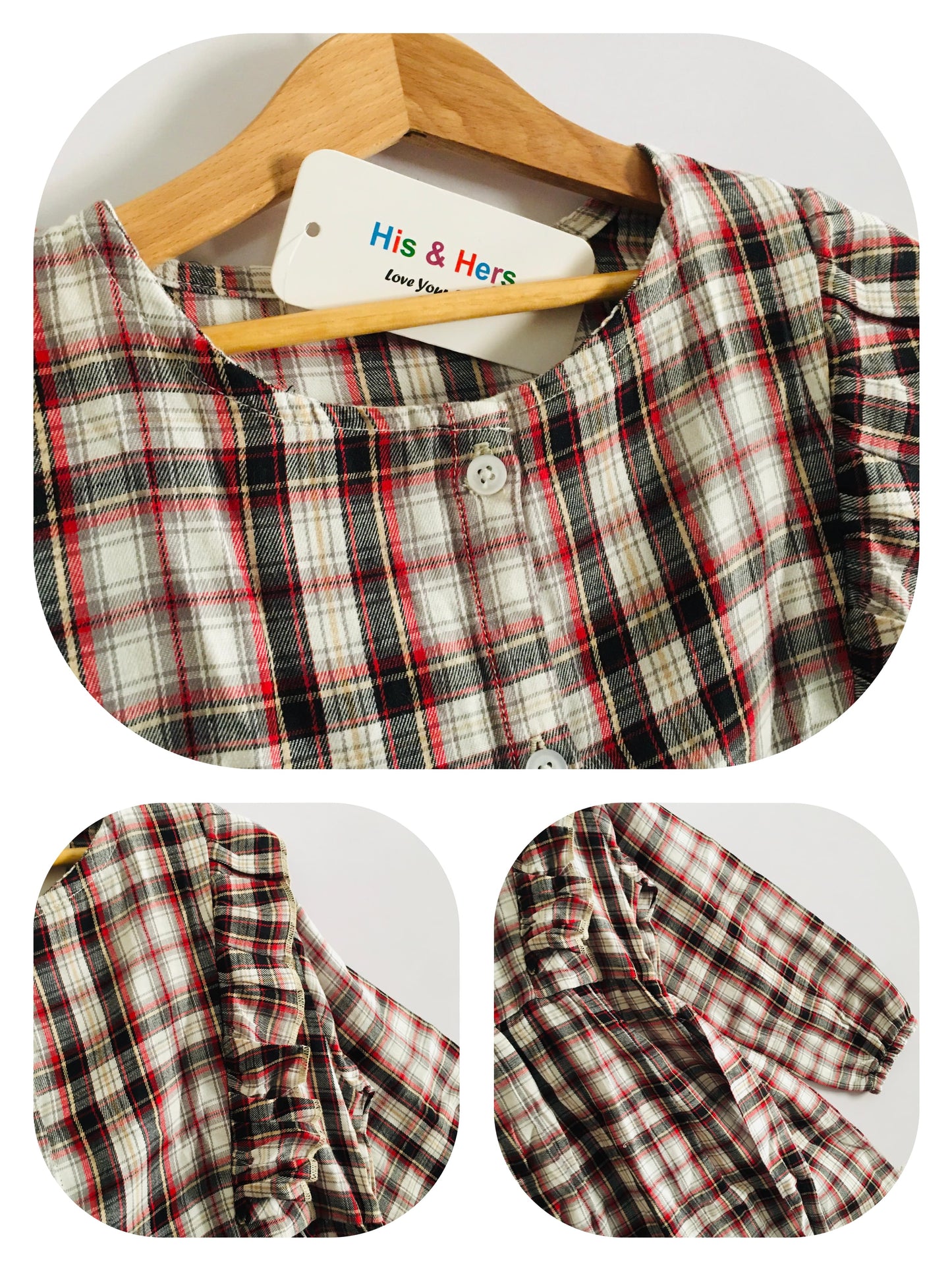 Off White &Brown Checked Girl Top Girls (008)