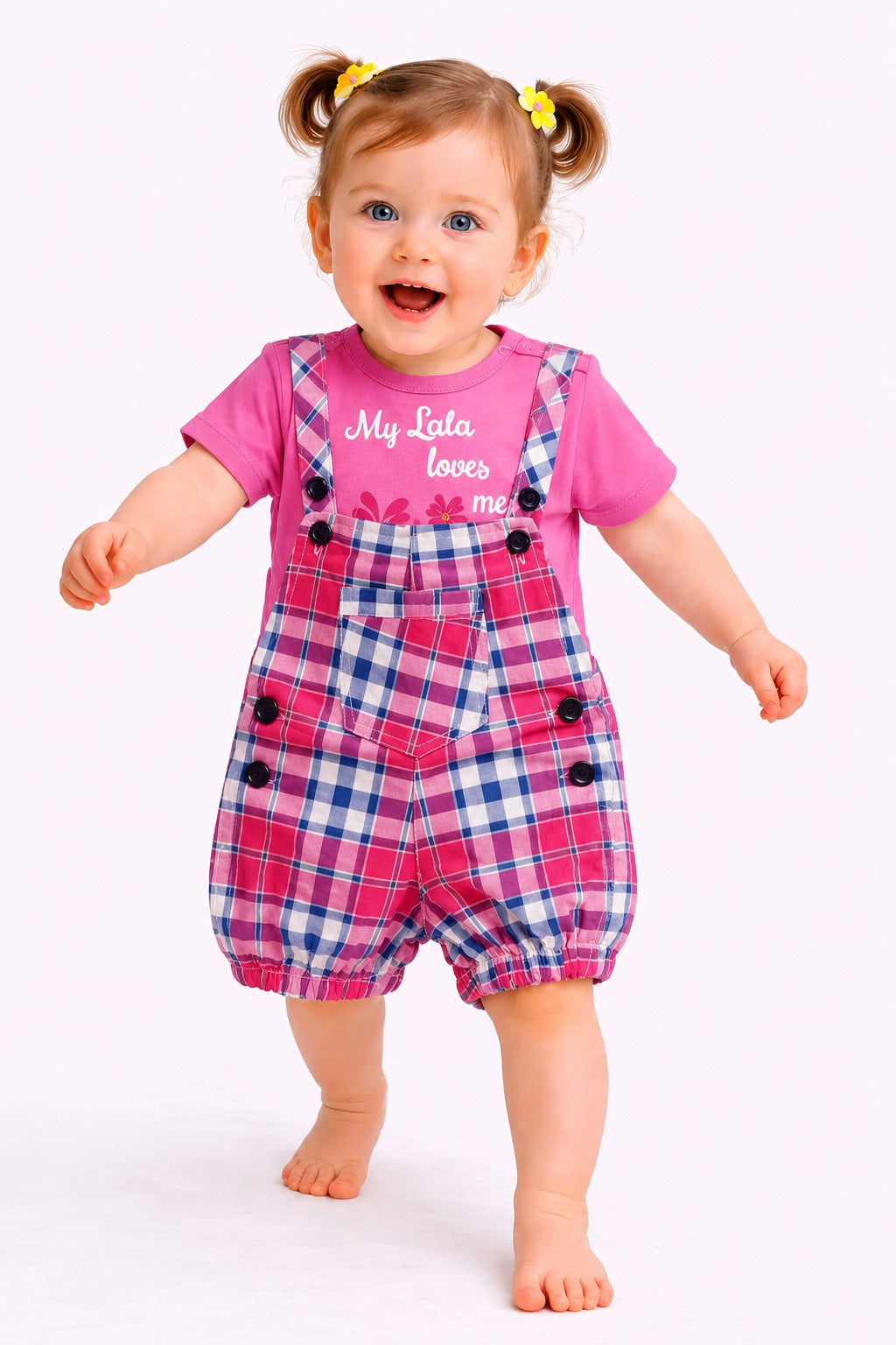 Candy Check Pink Girls Romper Set 104