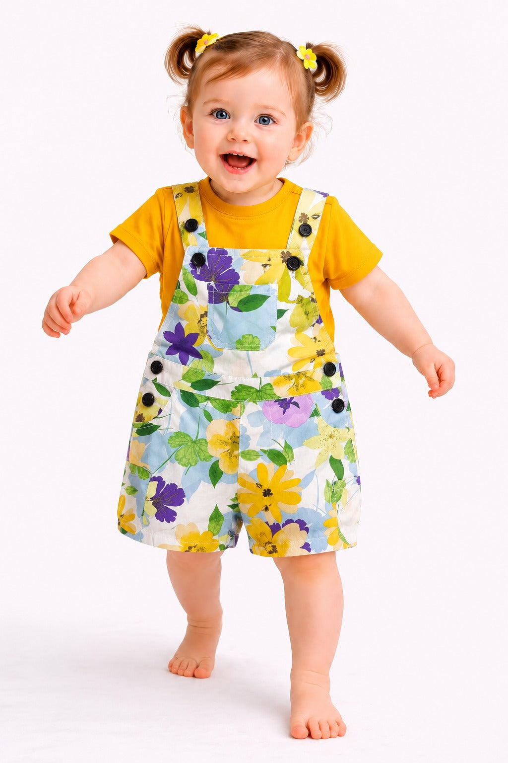 Sunshine Bloom Allover Printed Yellow Girls Romper Set 104