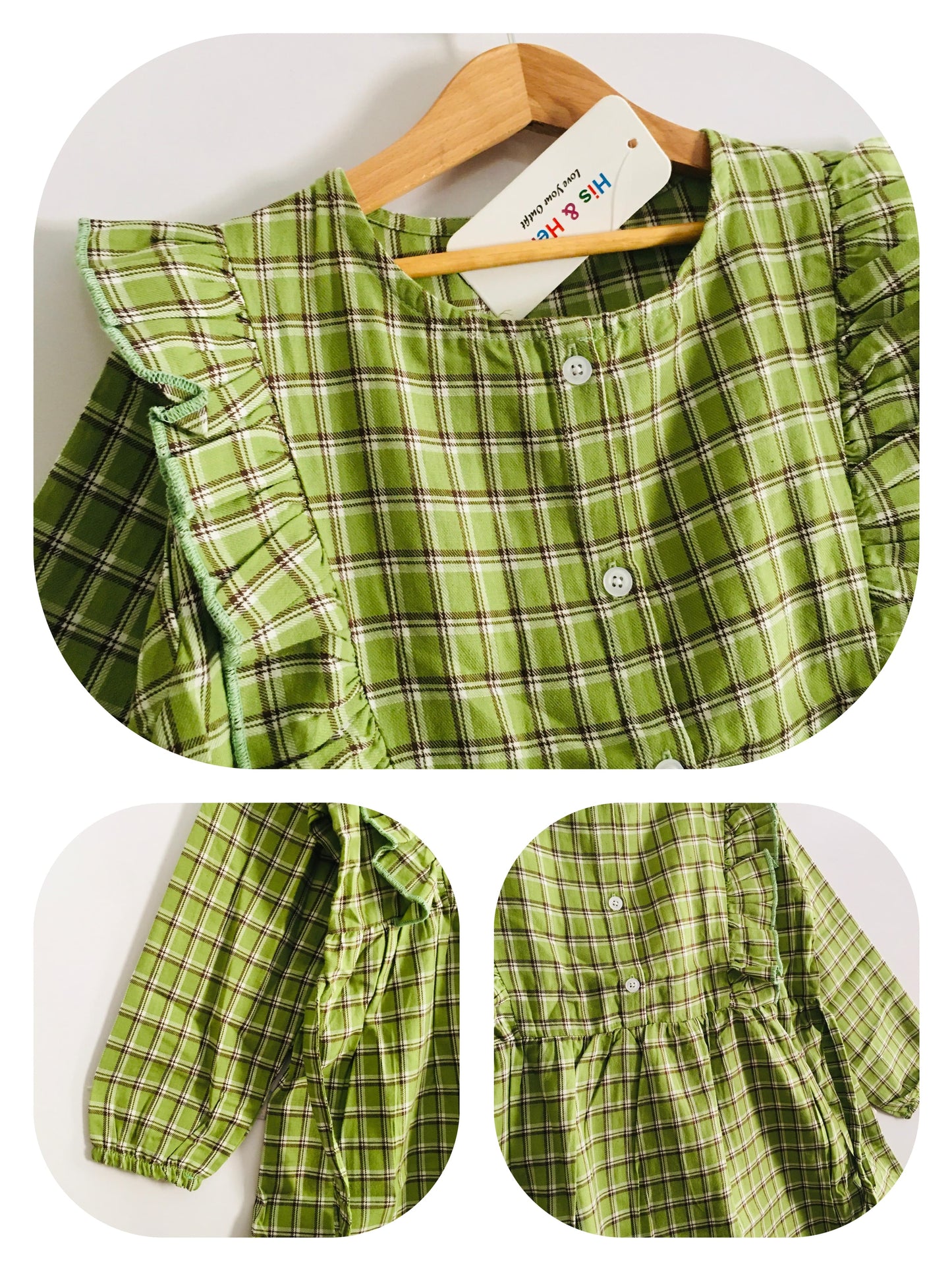 Green Checked Girl Top Girls (008)