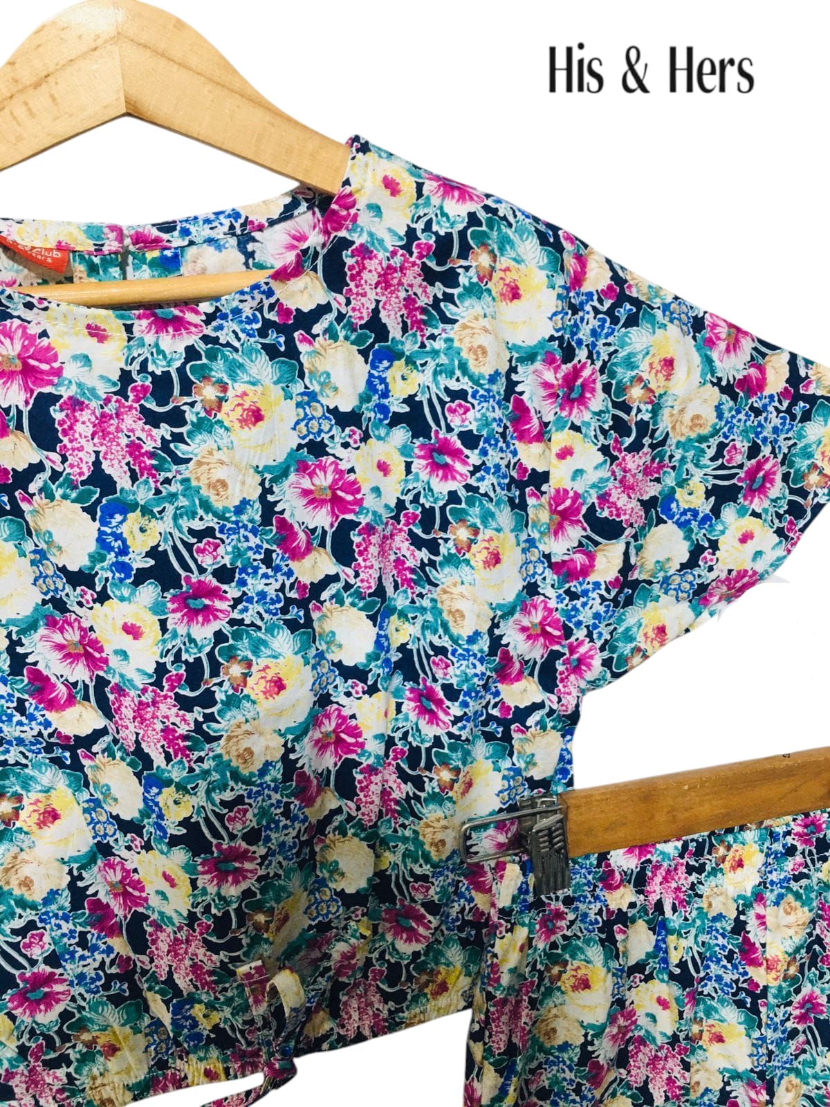 Pink &Blue Flowers Allover Print Cotton Girls Co-Ord Set 105