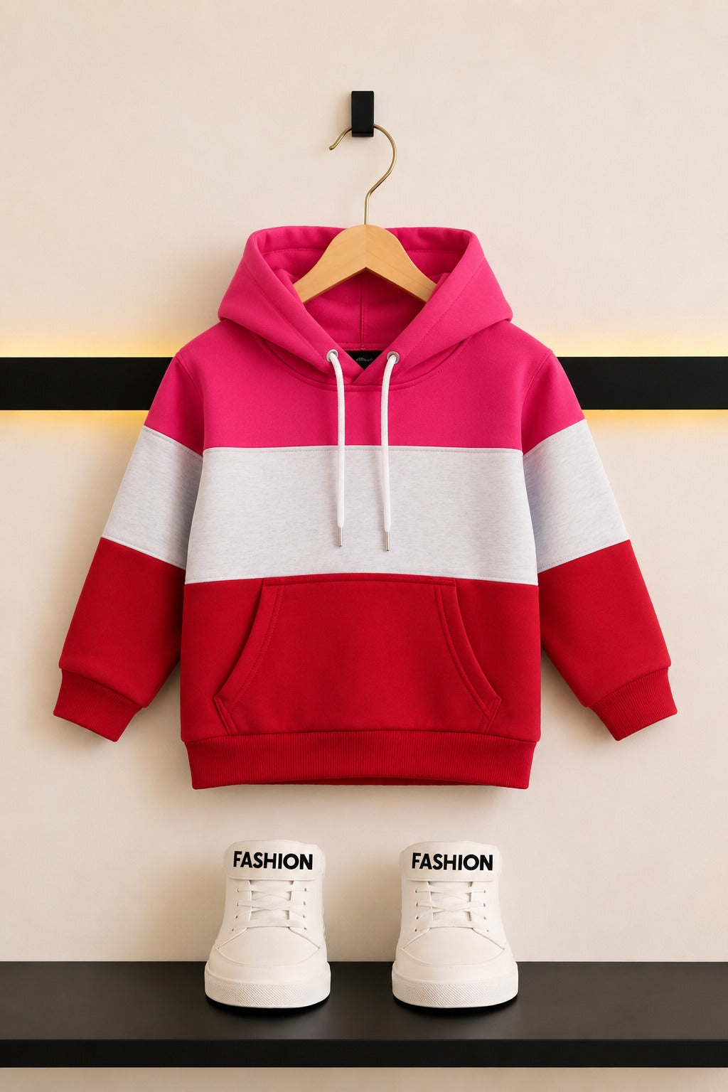 Pink & Red Checked Fleece Boys Hoodie 298