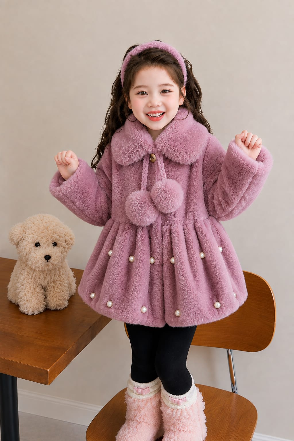 Pearl Princess Fur Coat-Dusty Pink 721