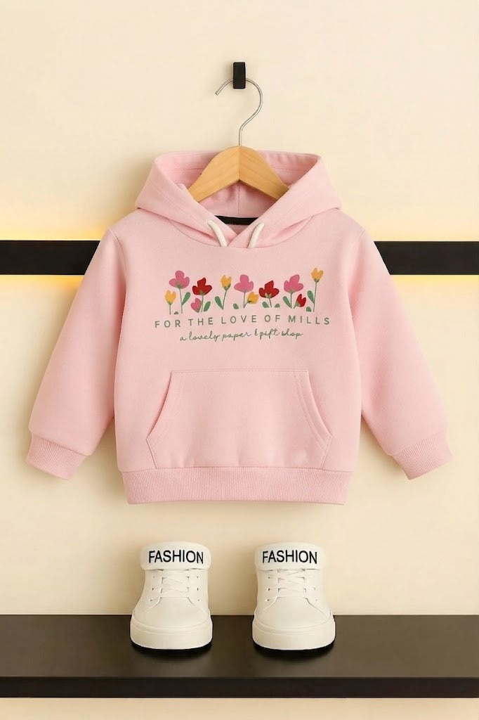 "Flowers Printed PInk Hoodie For Girls 308