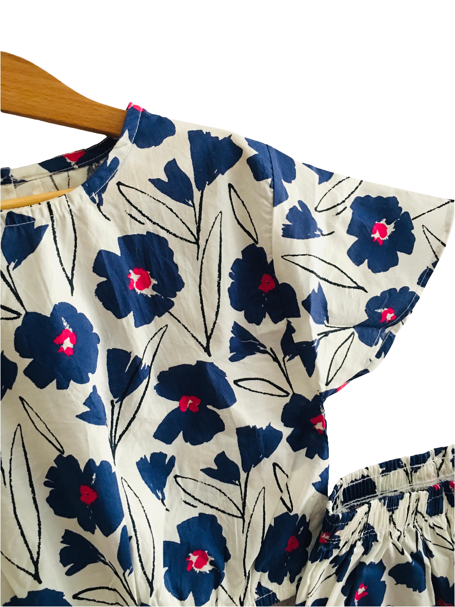 Navy Flowers All Over Print Skate Fish Girls 228