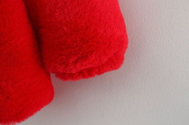 Bunny Bow Plush Coat - Red 910