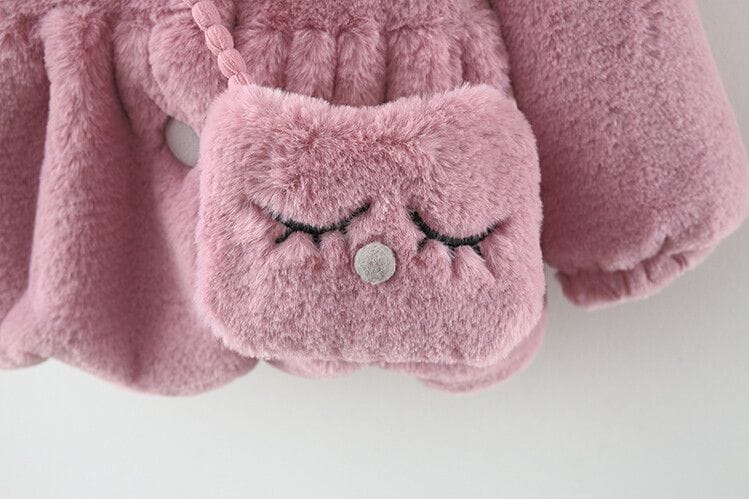Bunny Bow Plush Coat - Dusty Pink 910