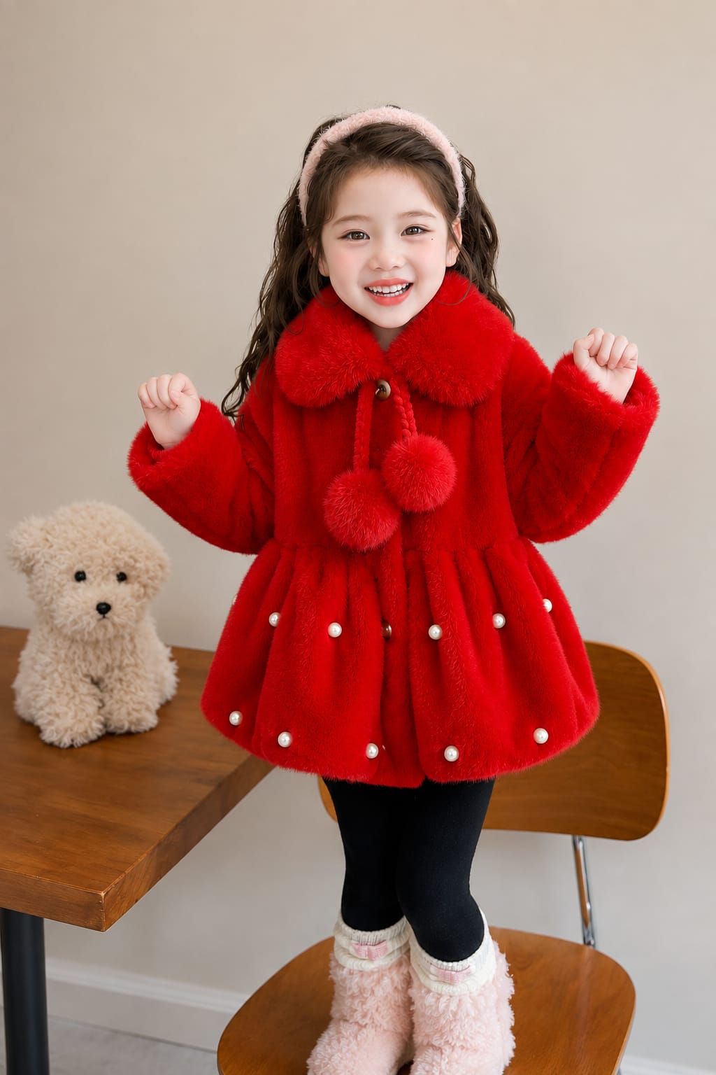 Pearl Princess Fur Coat-Red 721