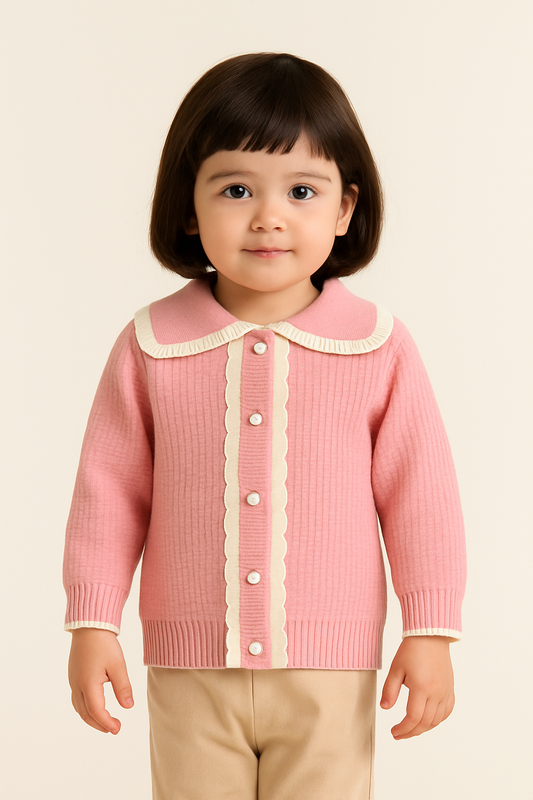 His&Hers Knitted  Pink Sweater  Cardigans with Collar Girls