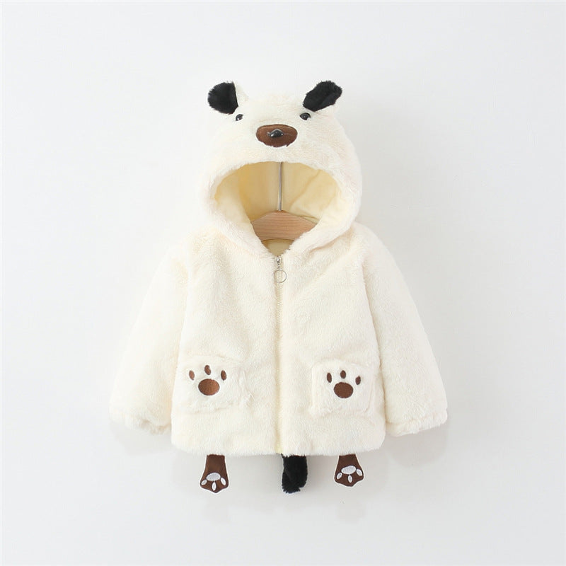 Fluffy Puppy Hooded Jacket for Kids – White