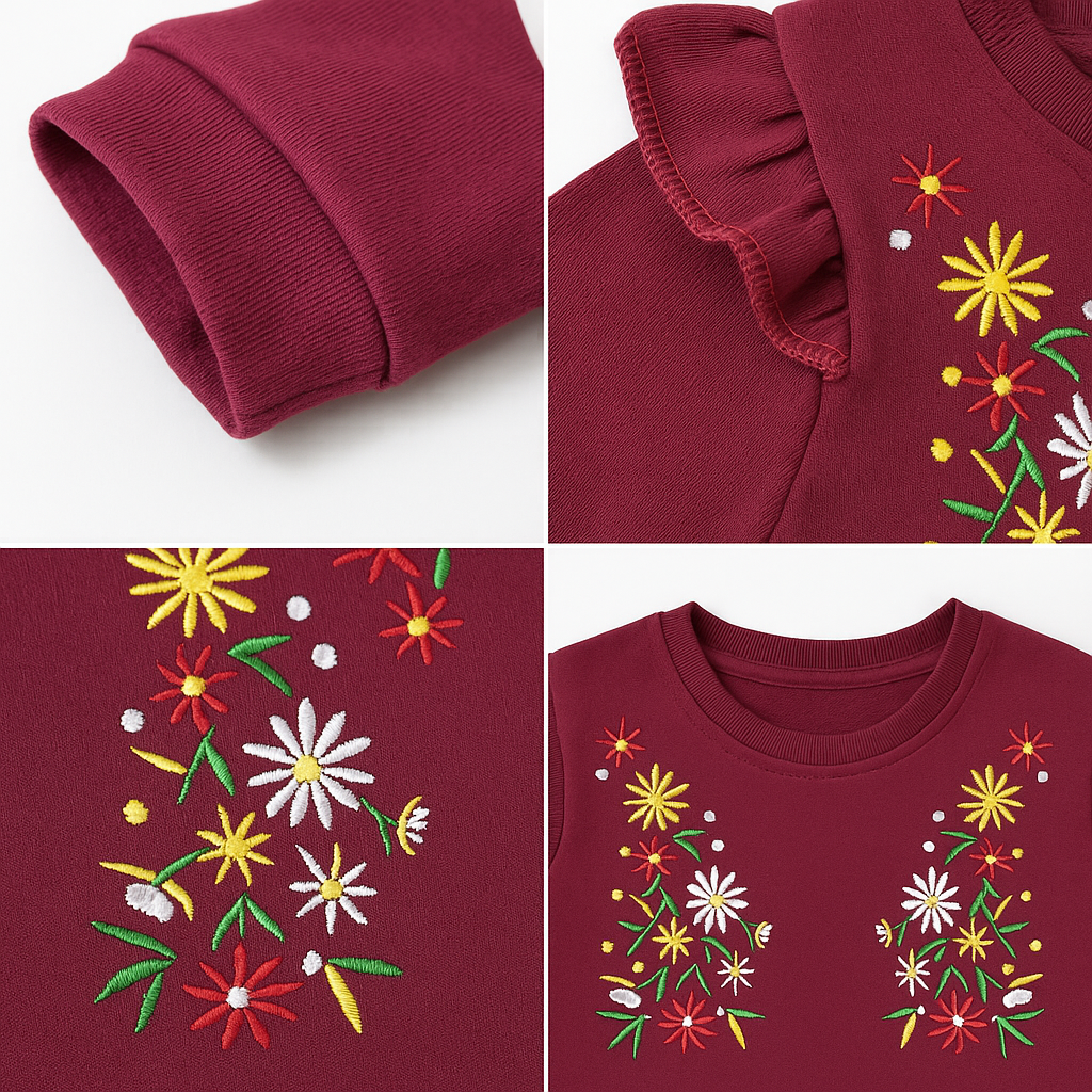 Floral Embroidery Mahroon Sweatshirt Girls 302