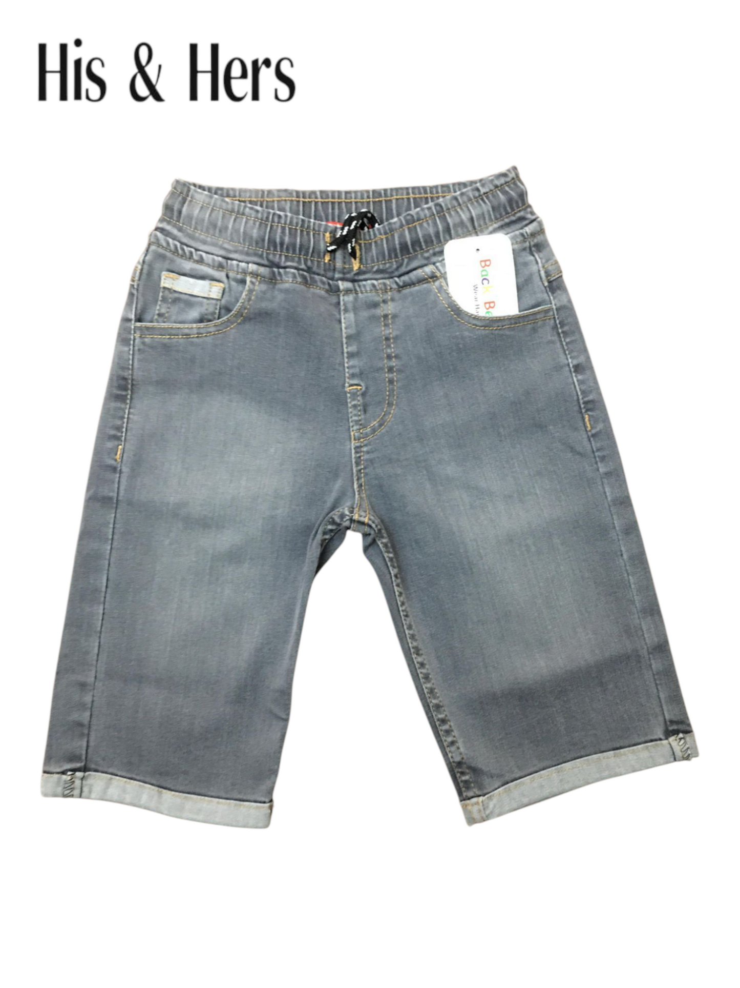 His&Hers Kid's Elastic Waist Grey Denim Shorts Boys 265