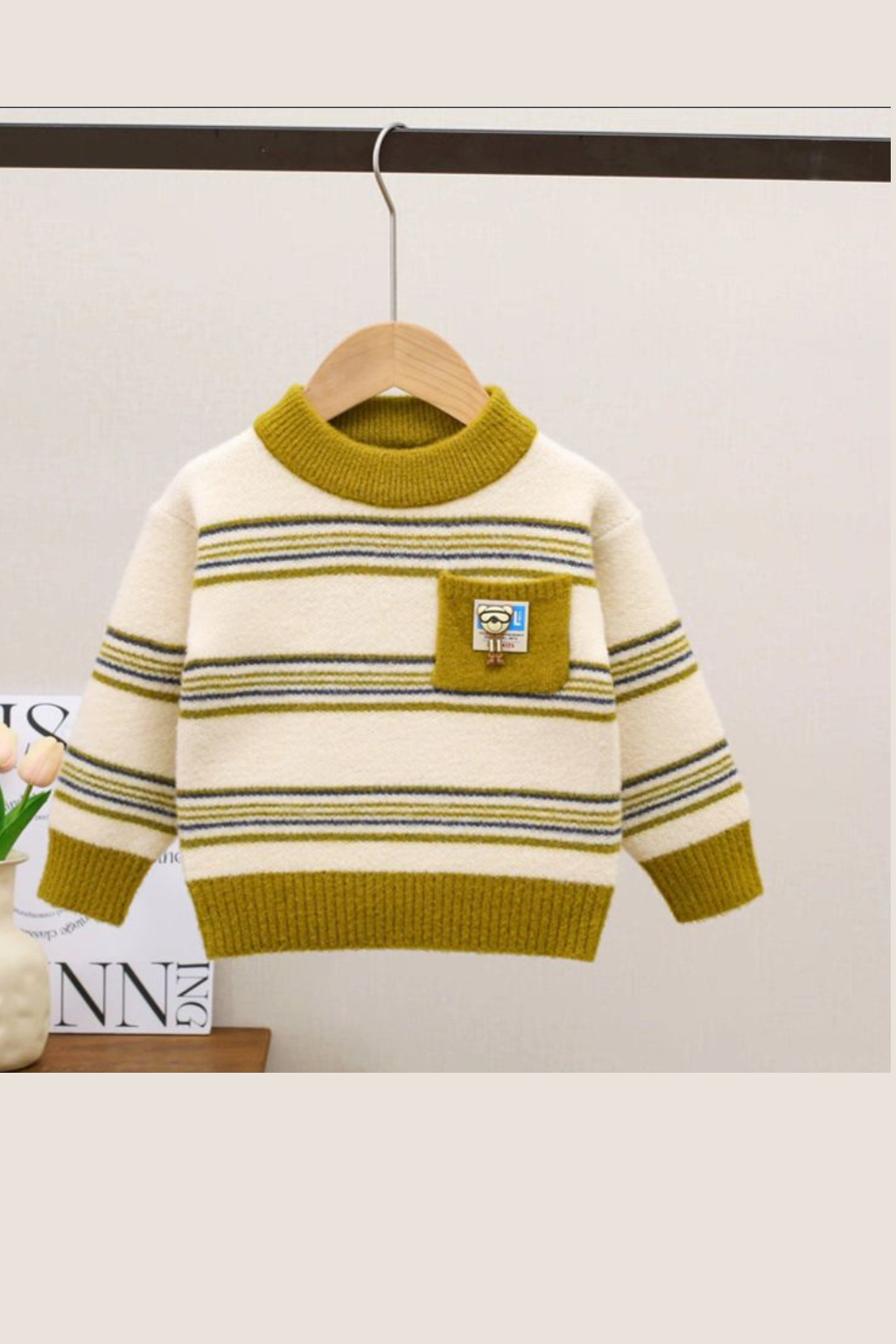 Cream with Lemon Green Stripes Sweater