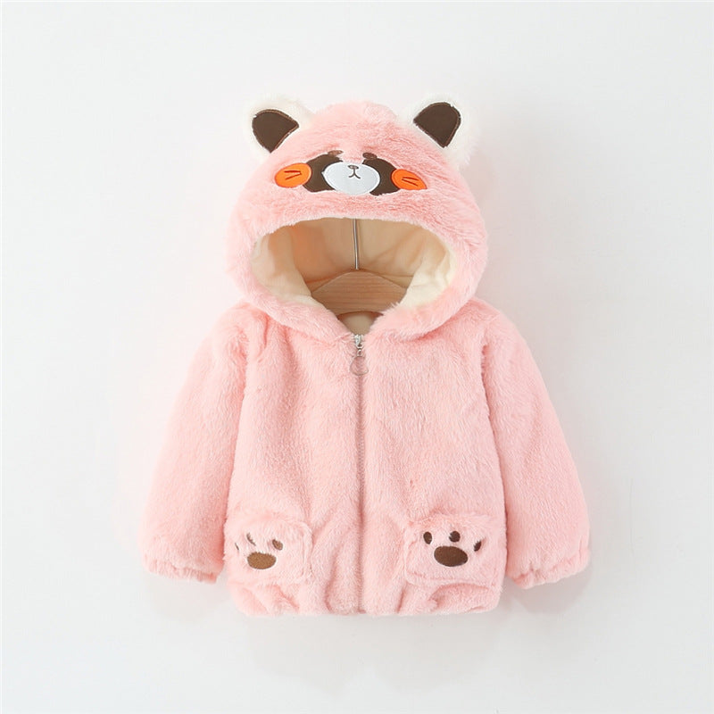 Pink Furry Bear Hoodie Jacket