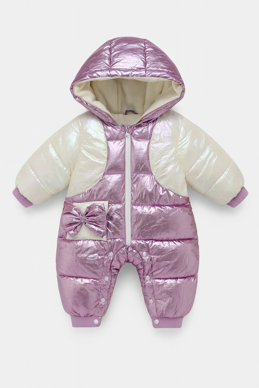 Shiny Lilac & Pearl White Baby Romper – Cozy Winter Edition