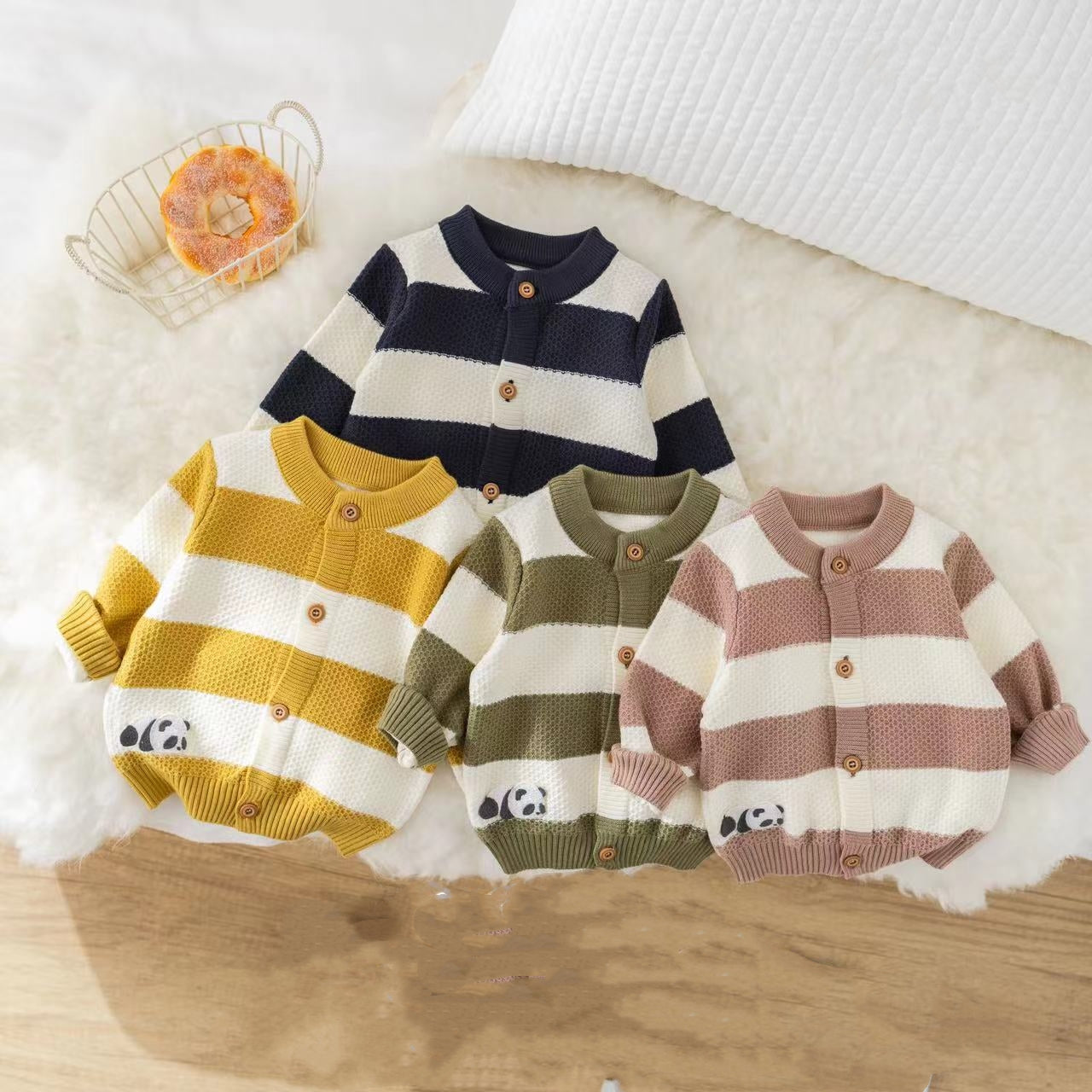 His&Hers Mustard Stripped Sweater Cardigans
