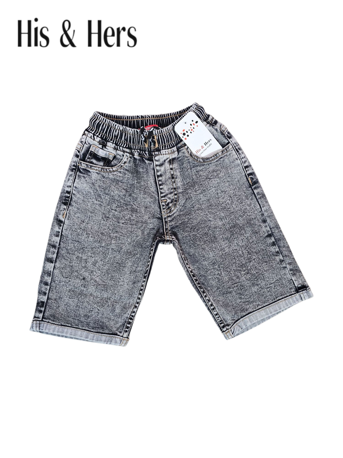 His&Hers Kid's Elastic Waist Grey Denim Shorts Boys 265 (02)