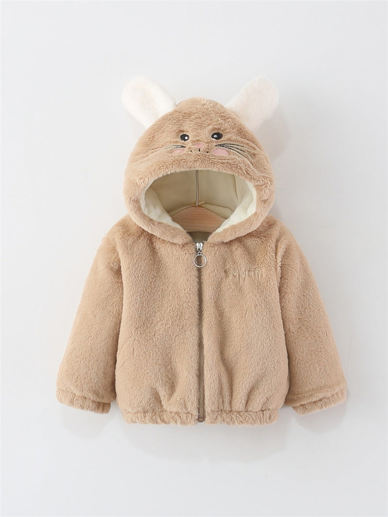 Brown Bunny Plush Winter Coat for Girls