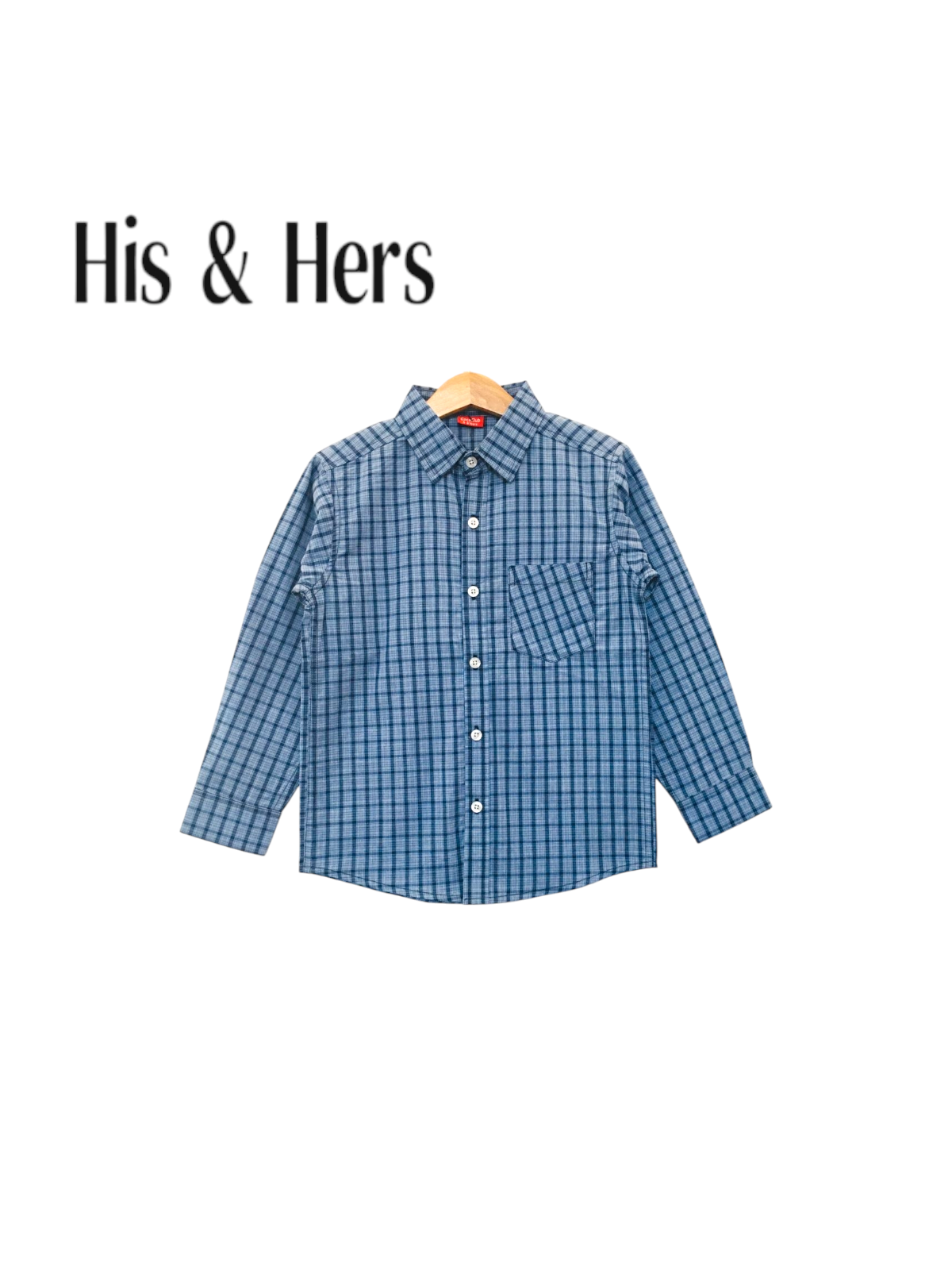His&Hers Kid's Plaid Button Down Blue Check Shirts Cotton Long Sleeve Dress Shir 115