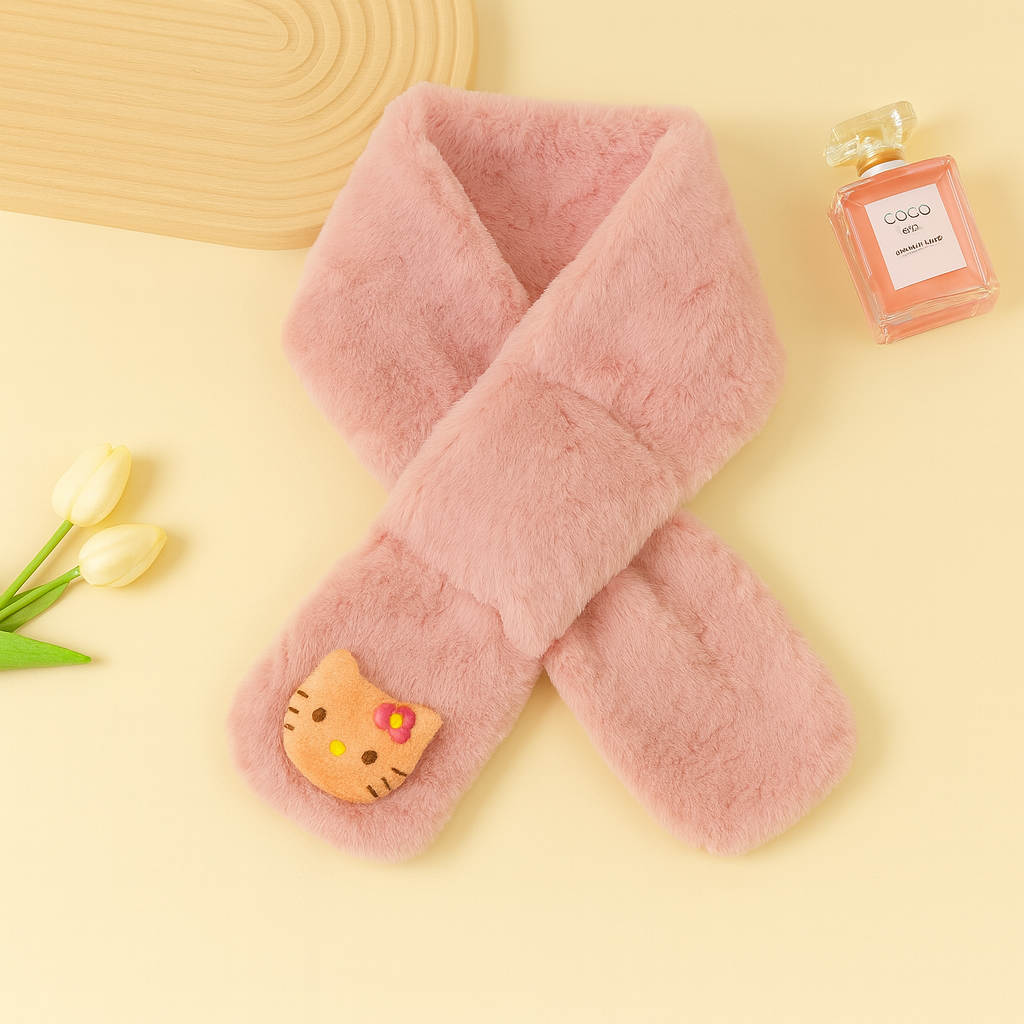 Pink Kitten Plush Scarf for Kids 🐥