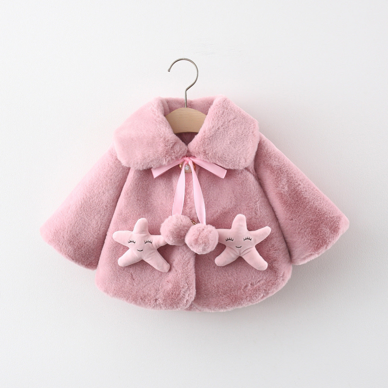 Fluffy Plush Pink Winter Cape for Baby Girls – Star Fish