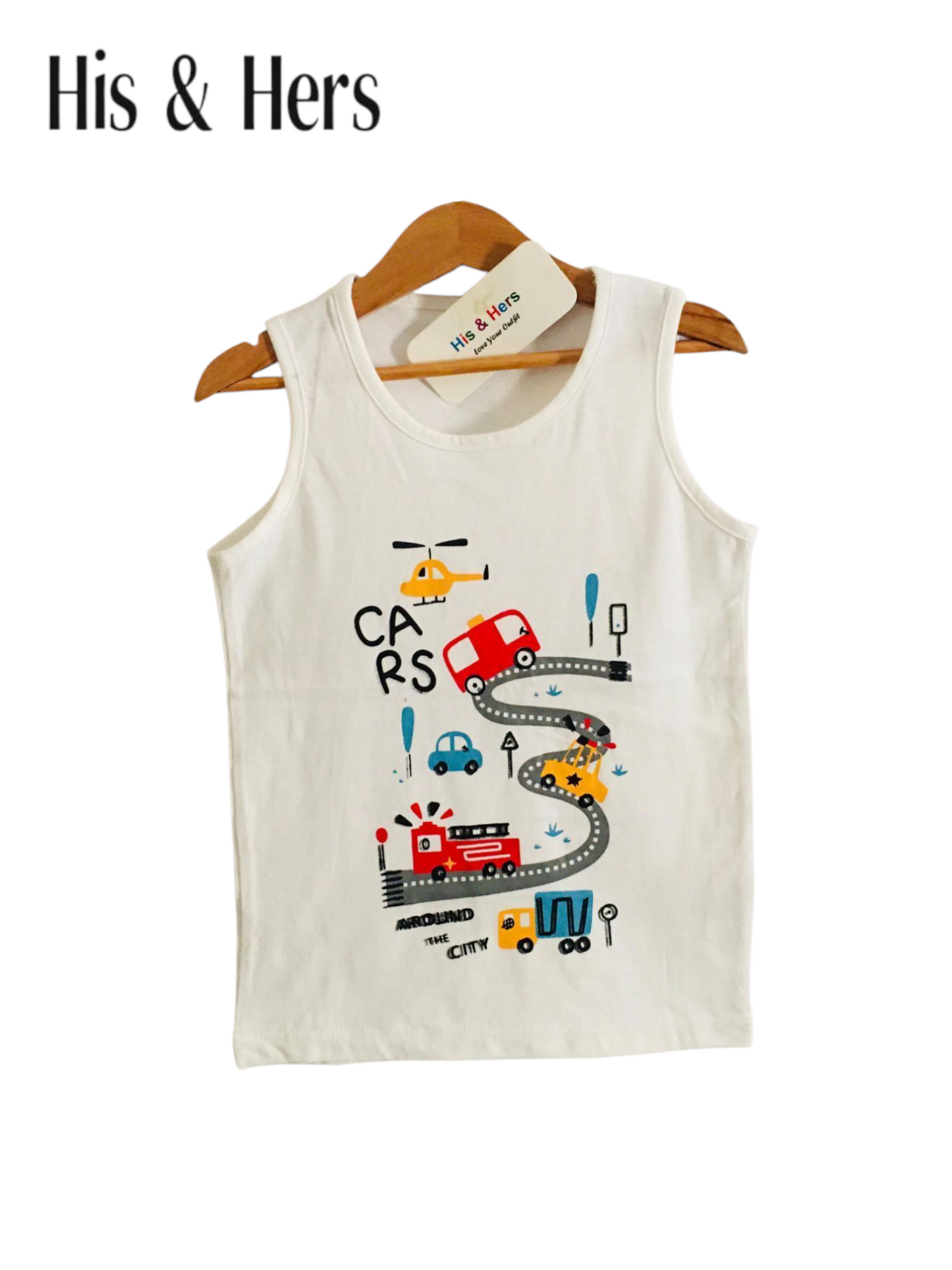 Crane n' Cars Sleeves White T-Shirt Boys 121