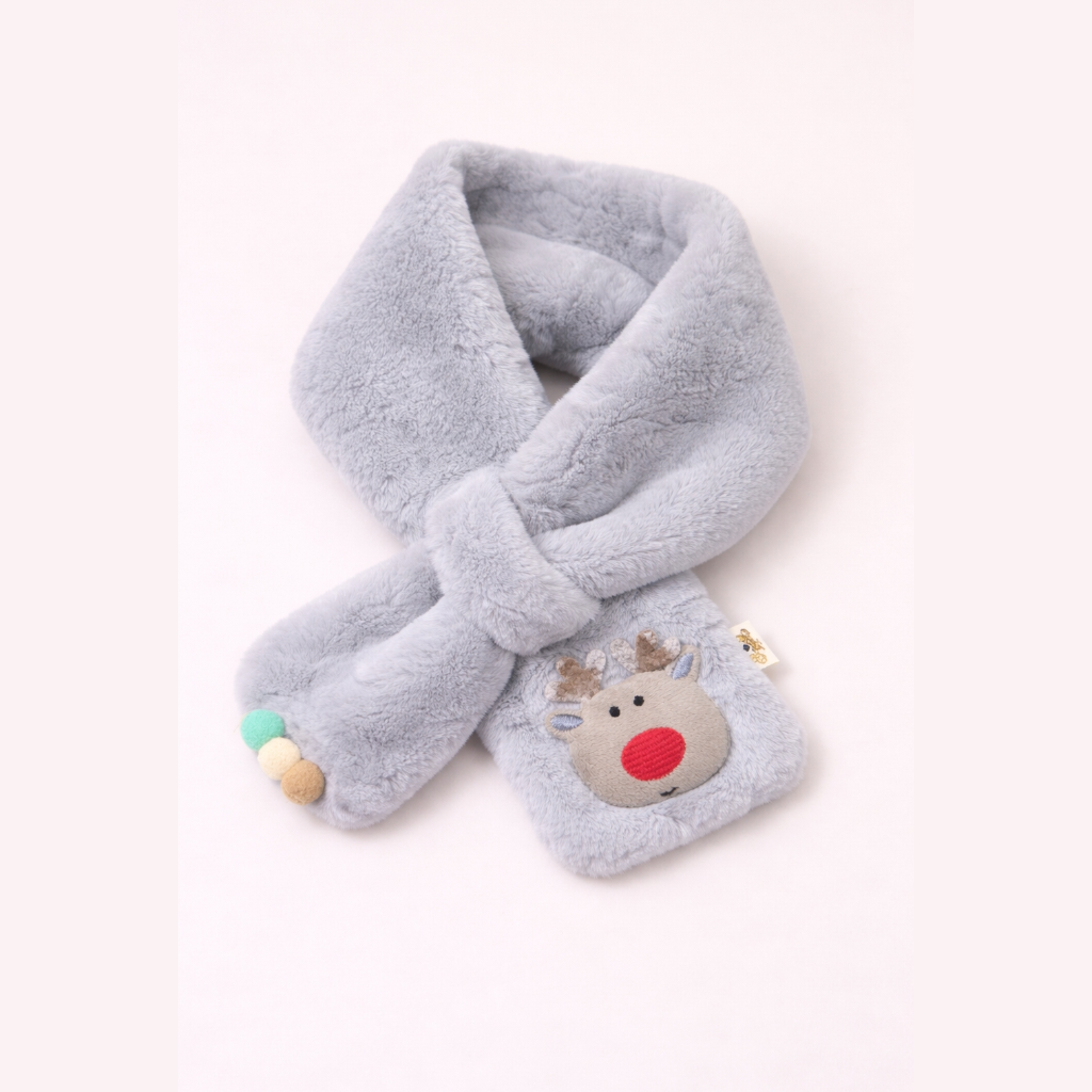 Reindeer Grey Plush Green Scarf for Kids 🐥