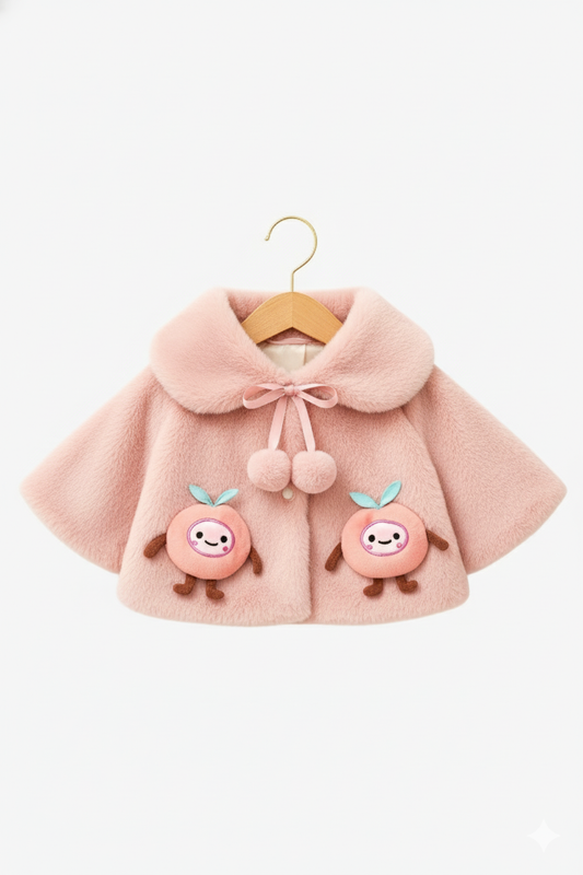 Fluffy Baby Pink Winter Cape for Baby Girls – 3D Apple