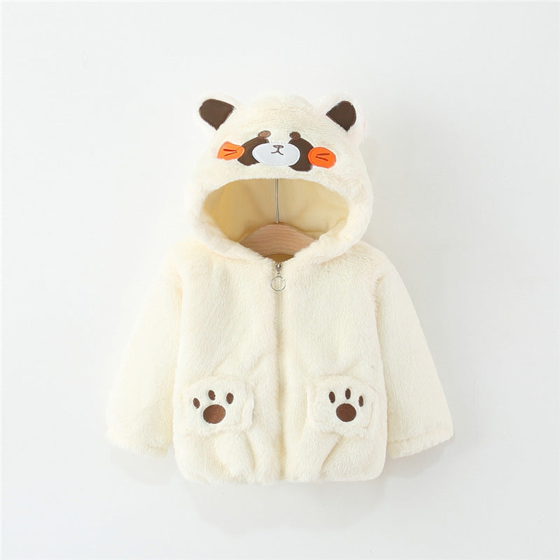 White Furry Bear Hoodie Jacket
