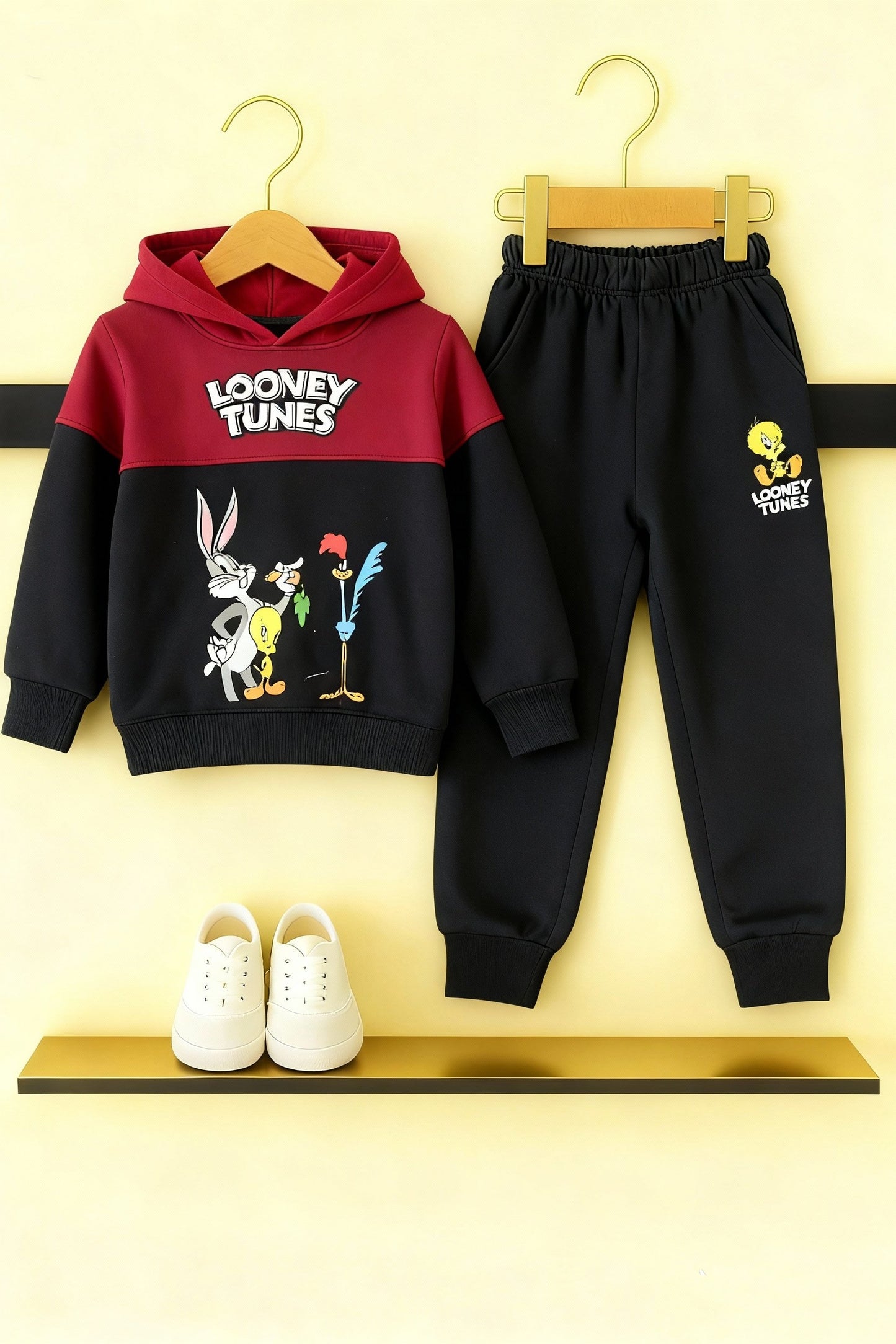 Looney Tunes Mahroon +Black Hoodie Tracksuit 533