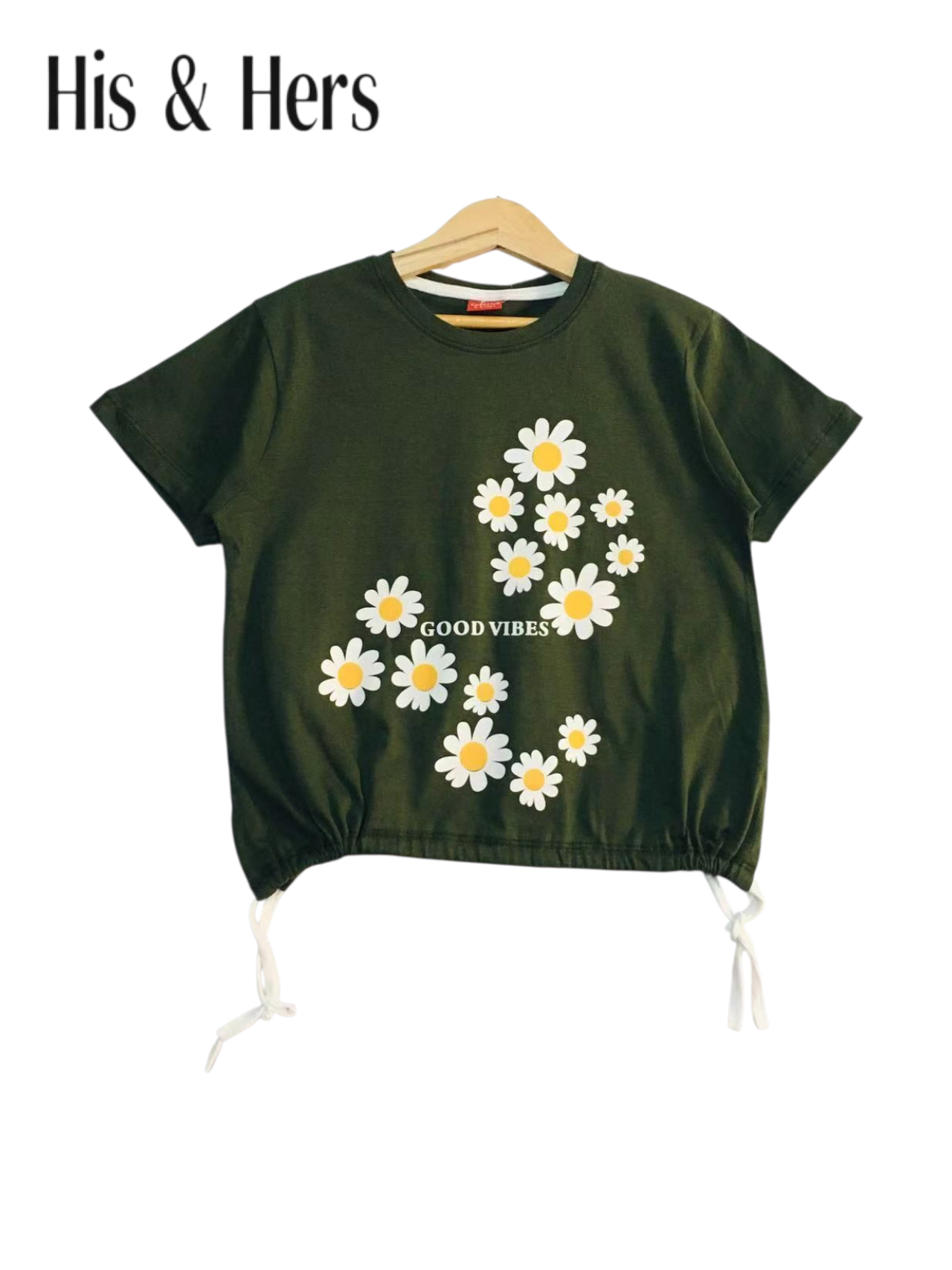 White Flowers Green T-Shirt Girls 243