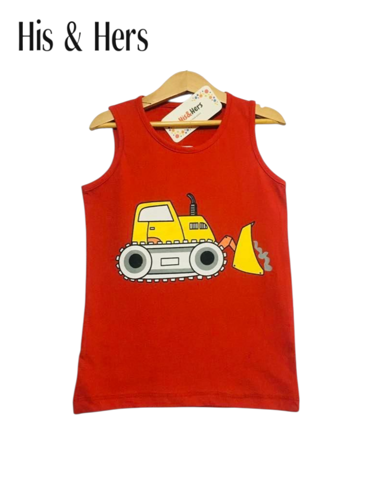 Digger Print Sleeveless Red T-Shirt Boys 215
