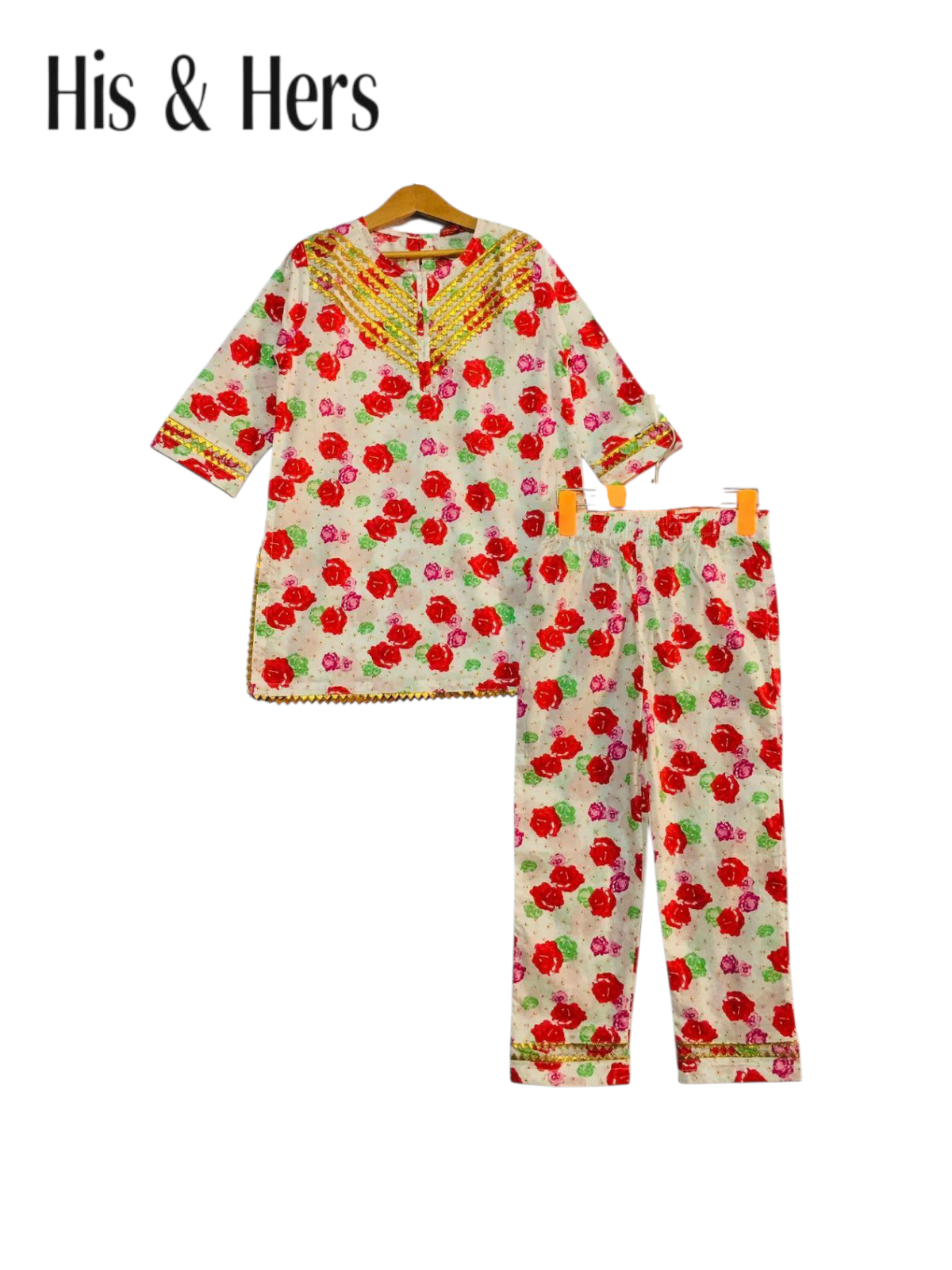 Floral Printed Cotton Suit for Girls – Red & Yellow Accent 440