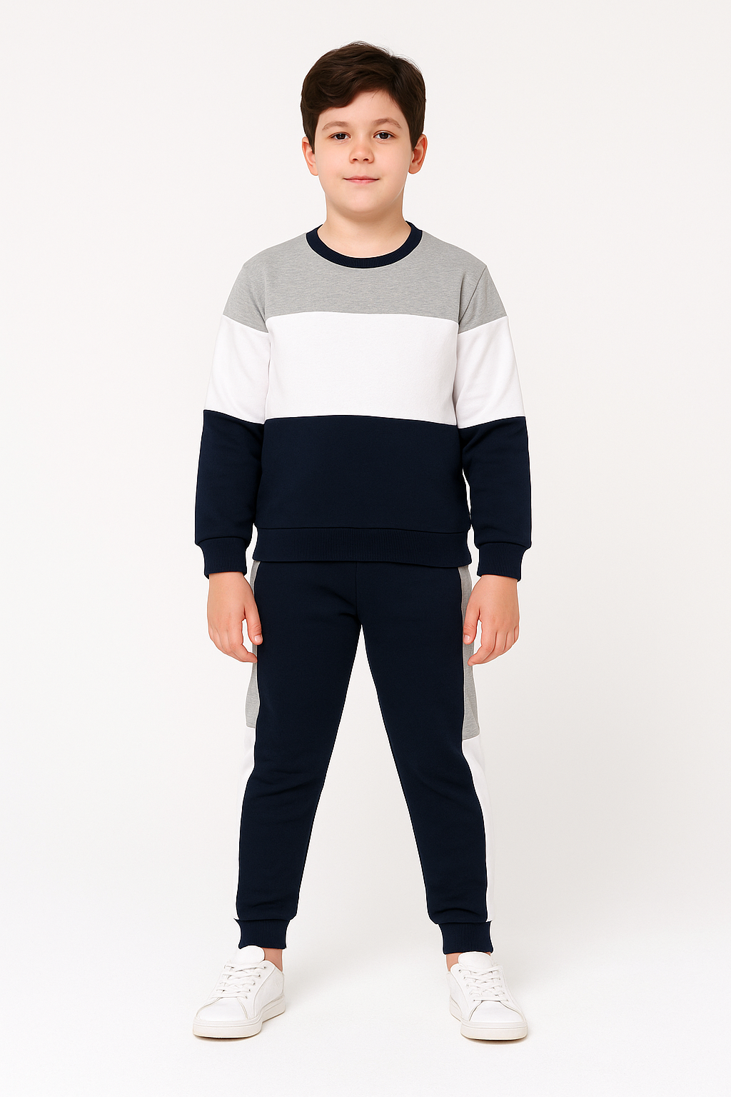 Grey White Navy Panel Tracksuit Boys 422