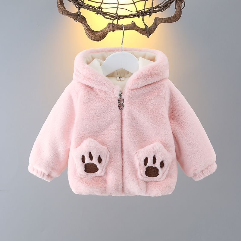 Plush Teddy Bear Hoodie Jacket – Pink Fur with 3D Ears & Paw Pockets