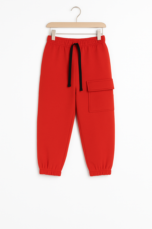 Side Pocket Fleece Cargo Trousers - Red
