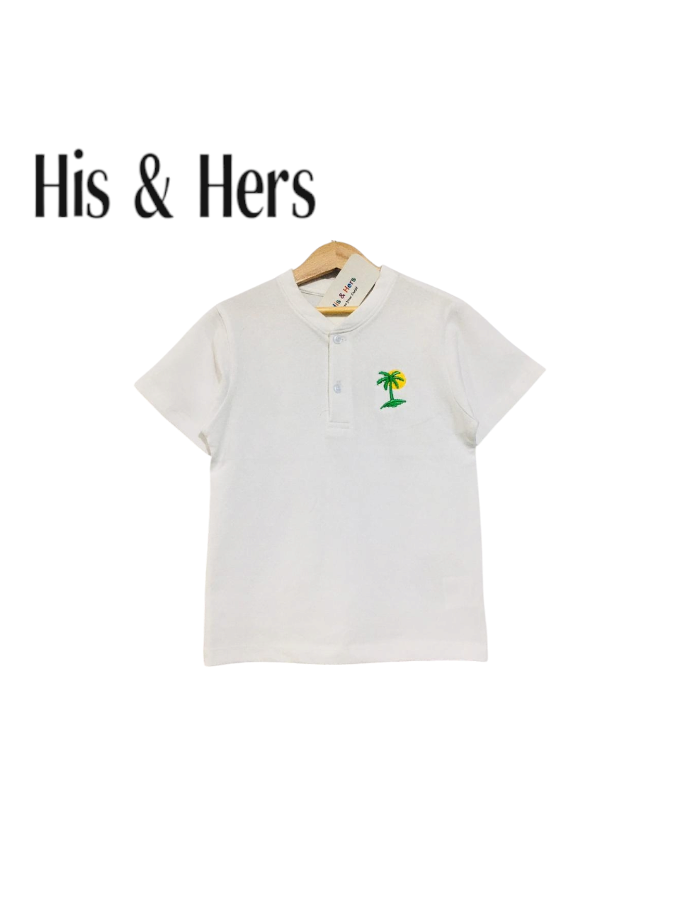 Palm Tree Logo Kid's White Henley Polo Shirt Boys 105