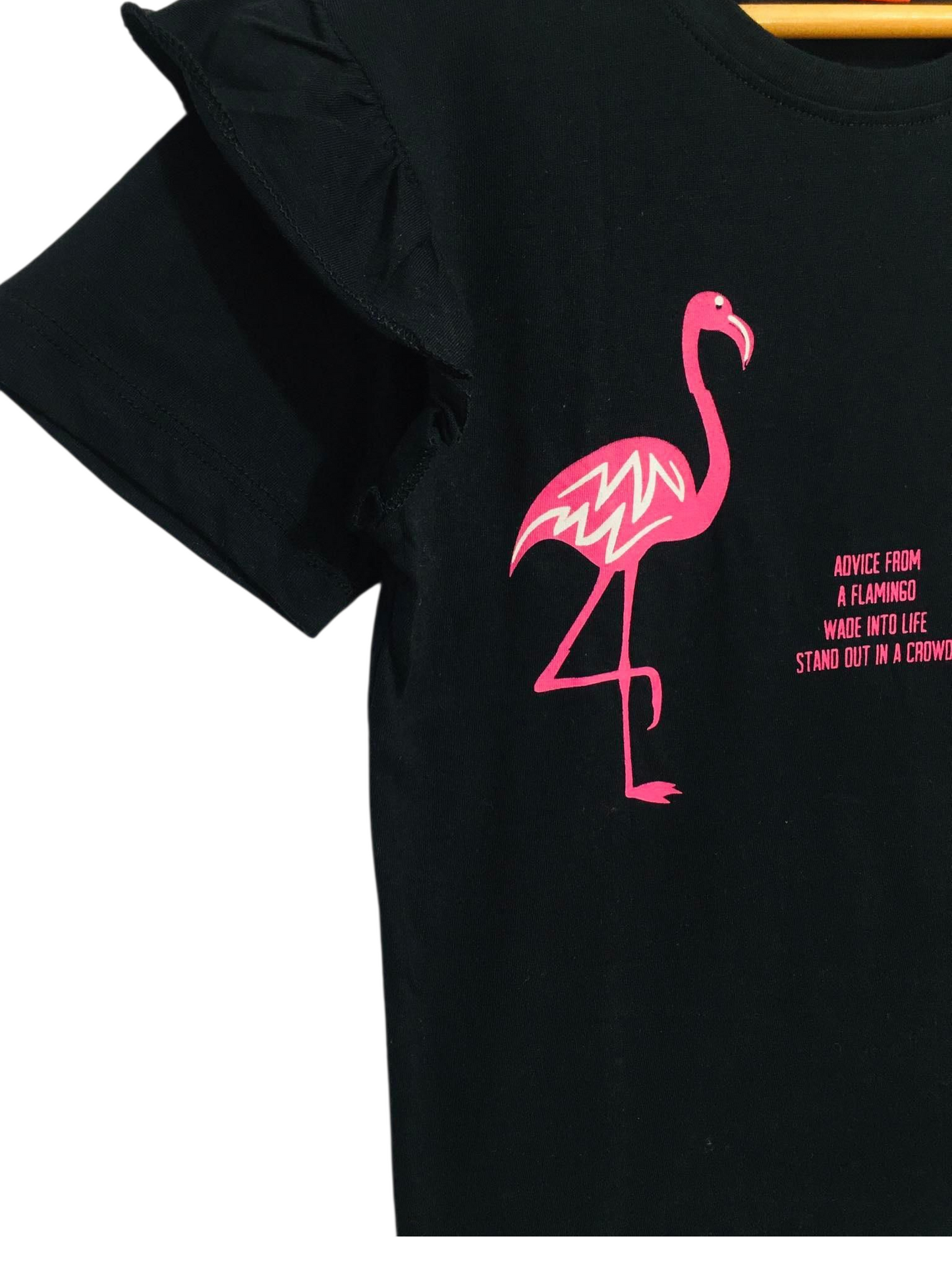 Flamingo Black T-Shirt Girls 123