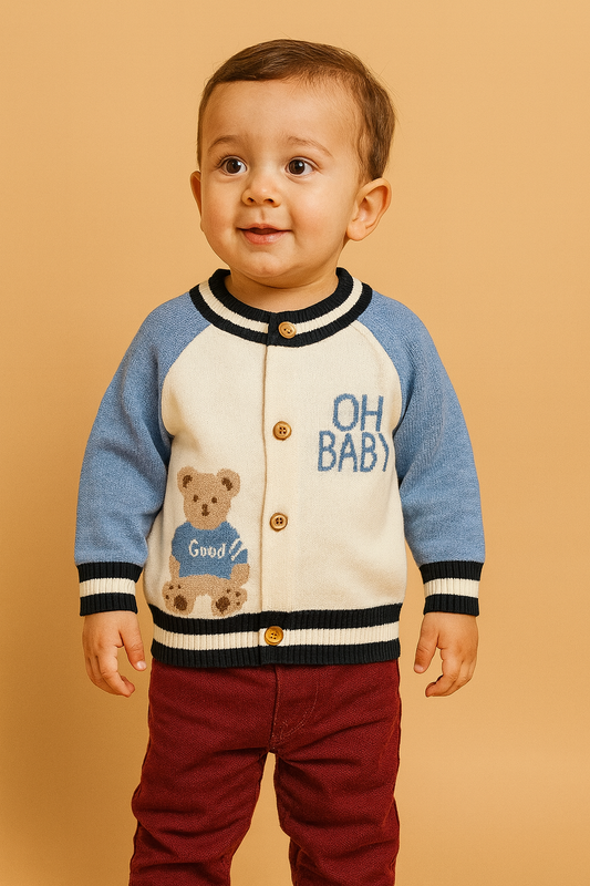 Bear Print Knitted Blue Sweater Cardigans Boys