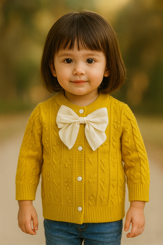 His&Hers Bow Tie Knitted Mustard Sweater Cardigans