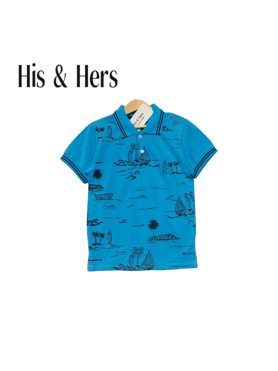 Beach Theme Kid's Blue Collar Polo Shirt Boys 104