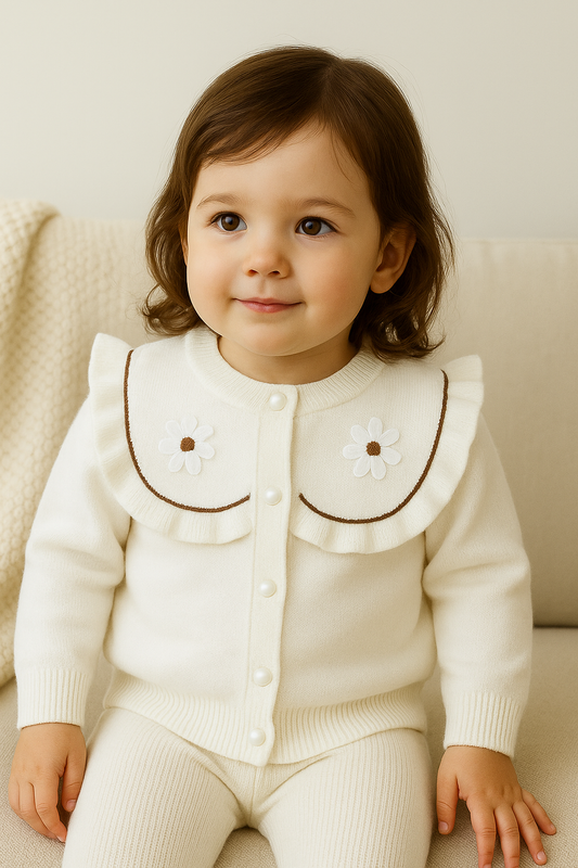 His&Hers Knitted Daisy White Sweater Cardigans