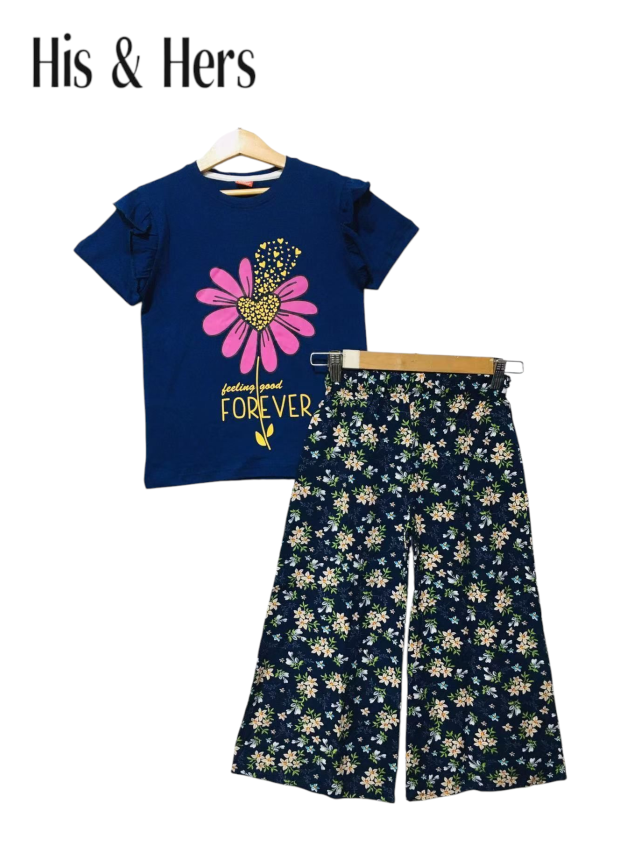 Pink Flower Print Blue T-Shirt & Flapper 205